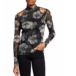 Fuzzi Small Floral Deco Tulle Cold-Shoulder Top